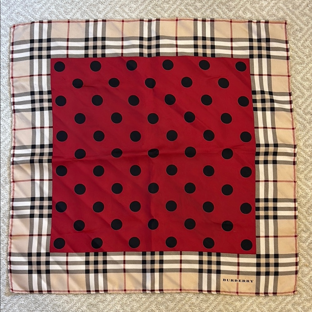 BURBERRY - 18” Red and Black Polka Dot Scarf